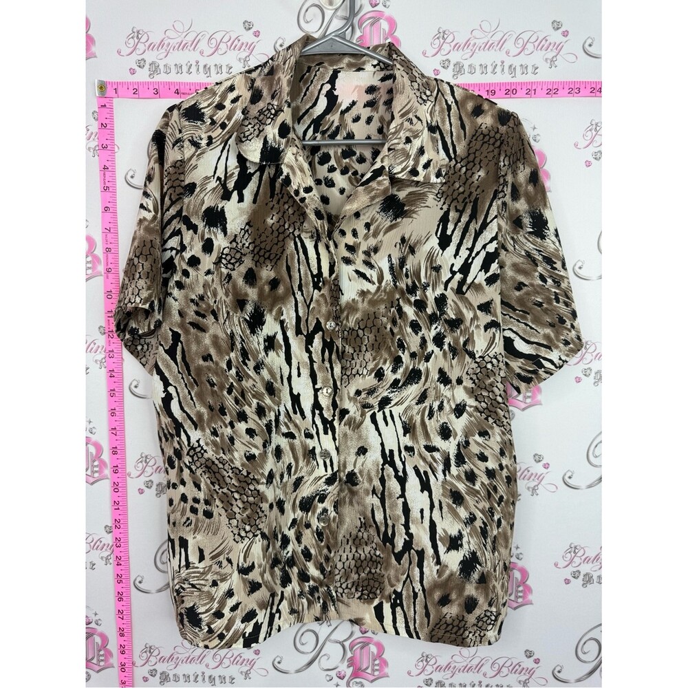 Animal Print shirt Button-Up Shirt in Beige, Brown & Black